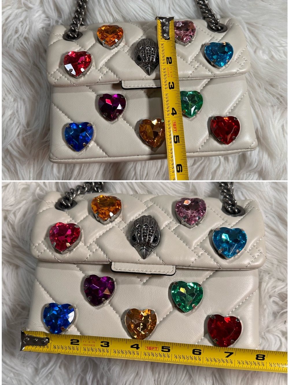 Kurt Geiger • Kensington Bone & Rainbow Hearts Love Crossbody Leather Bag - Picture 9 of 17